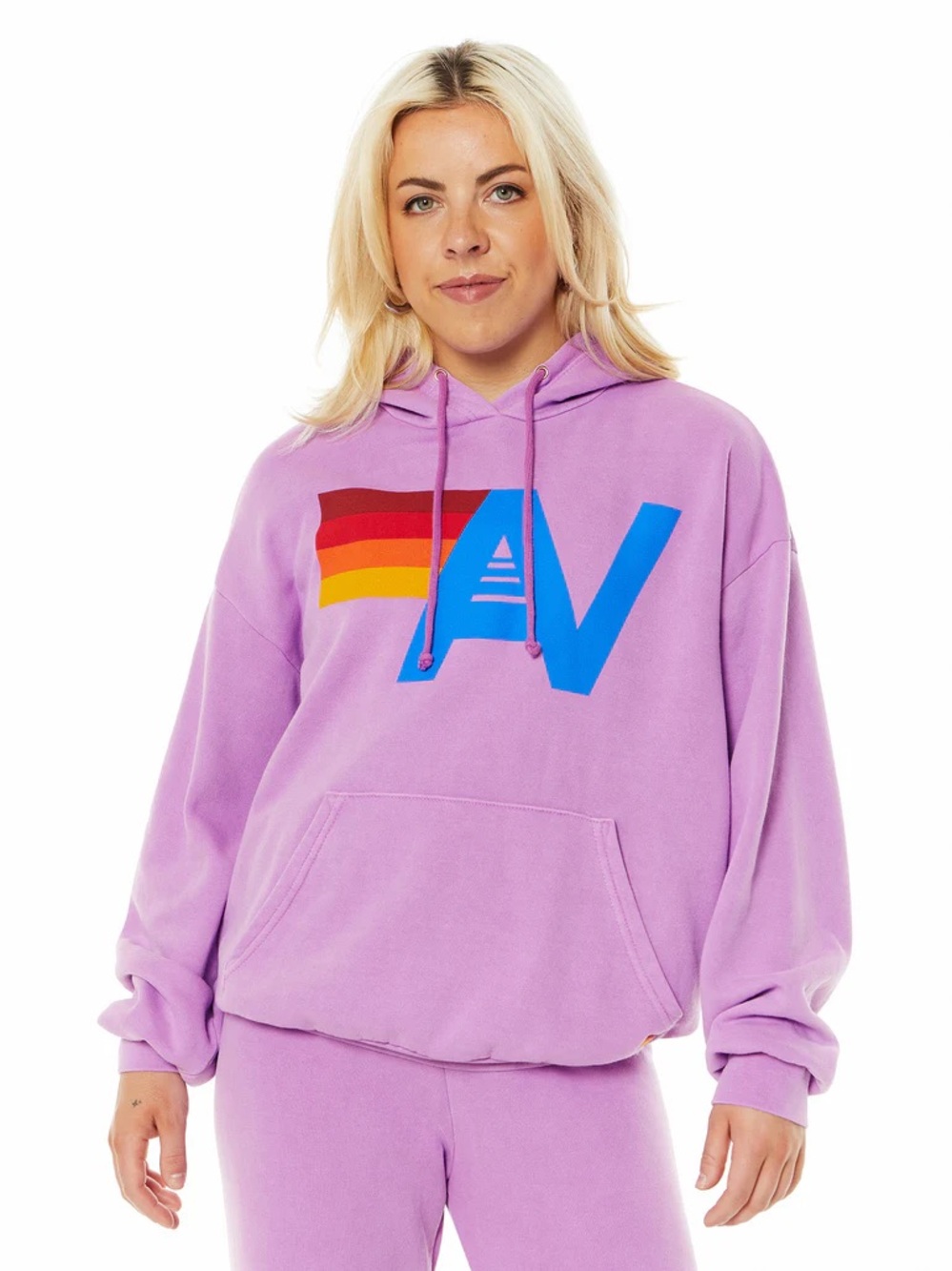 Aviator Nation Lavender Hoodie with Rainbow Logo